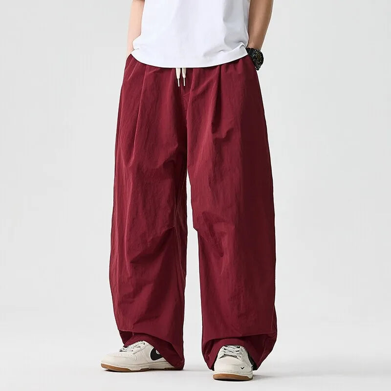 Wide Leg Pants Men and Women 2025 New Light Thin Solid Casual Harun Pants Elastic Waist Loose Oversize Fashion Trendy Streetwear