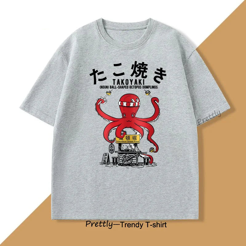 Japanese Takoyaki T-Shirt Octopus Balls Tshirt Street Food Lover Graphic T Shirts Anime Cotton Loose Top Oversized Clothes Top