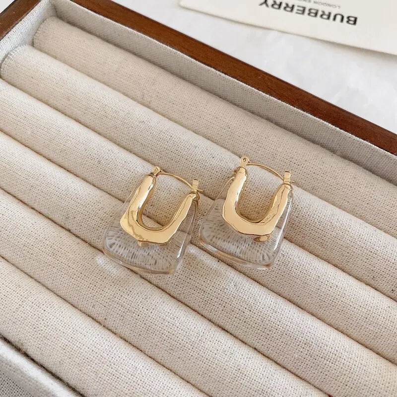 Green Pink Transparent Resin Earrings For Women Girls Geometric Irregular Stud Earrings 2023 New Trendy Ear Jewelry for Party