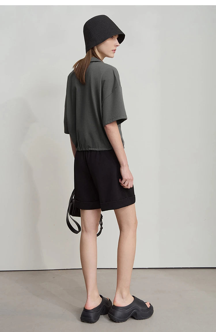 Amii Minimalist Cotton T-Shirts For Women 2025 Summer New V-Neck Pullover Loose Short Shoulder Sleeve Chic Commute Tops 12552001