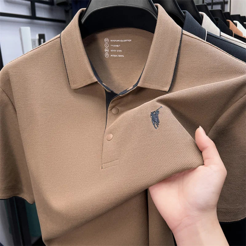 100% cotton high-end lapel comfortable short sleeved embroidered polo shirt for men's summer new fashion casual versatile top