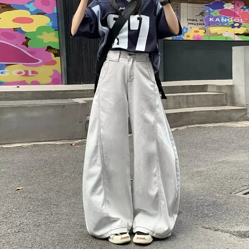 Men's Summer High Waist Straight Leg Jeans Slimming Loose Wide Leg Pants Retro Knife Edge Design Casual Fashion