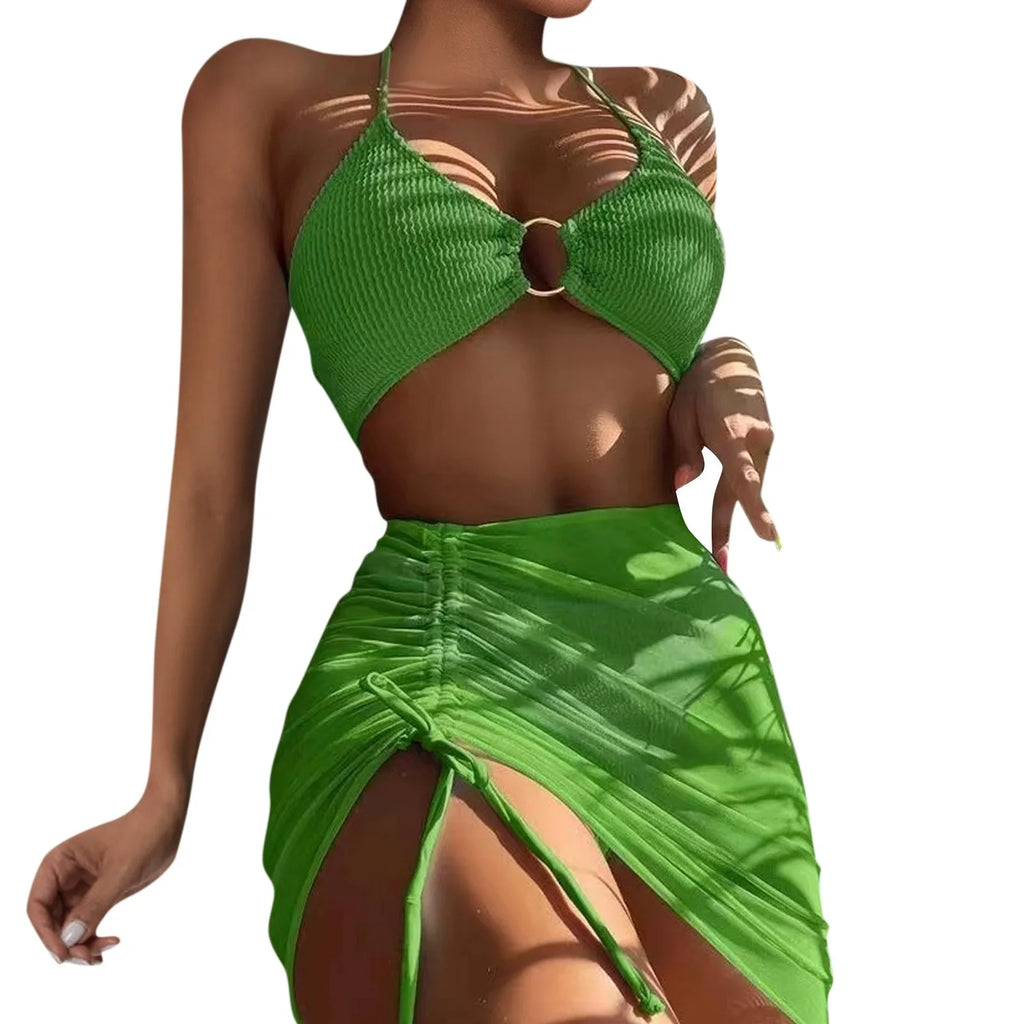 Women'S Summer Beach Swimwear Bikini Cover Up Four Piece Sexy Mesh Cover Up Three Pointed Bikini Swimsuit Fashion Beachwear