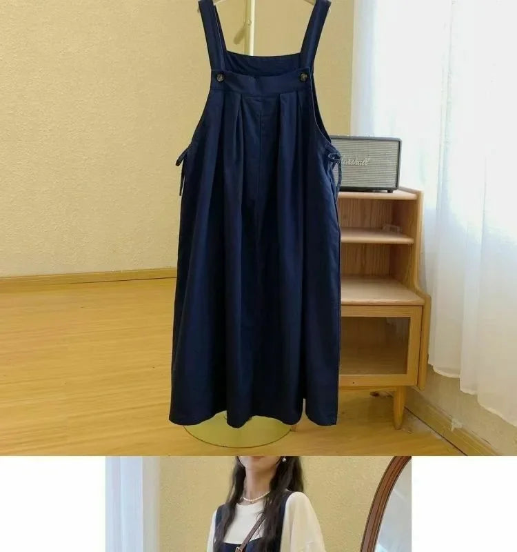 Large Size Women's Summer New Style Loose Slimming Strap Dress Forest System Vintage Retro Big Code Halter Neck Dress