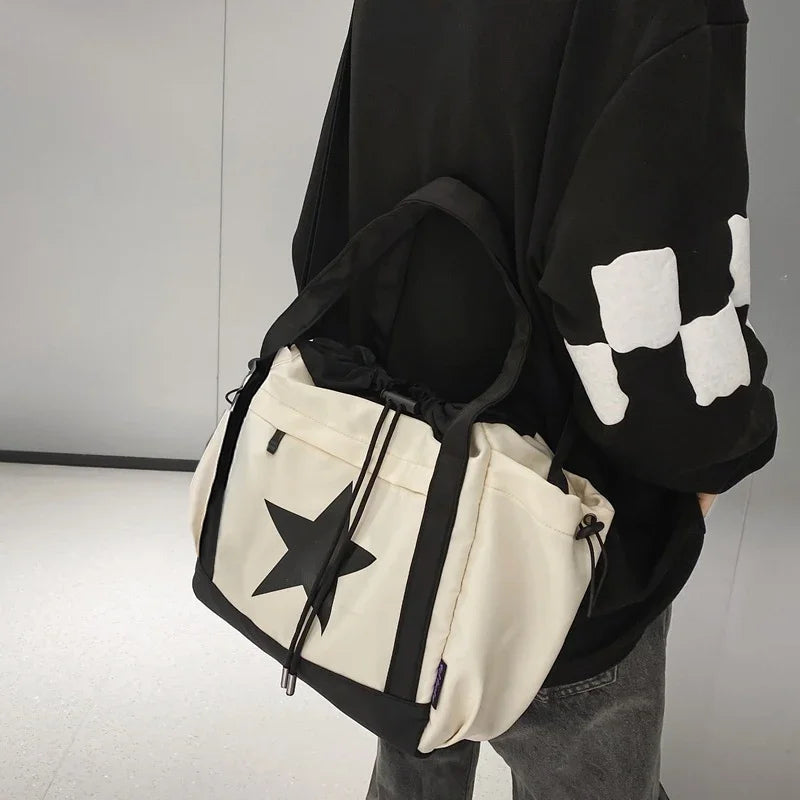 Personality Women Crossbody Bag Wholesale Large Capacity Couple Shoulder Bag New Casual Nylon Tote Bag Luxury Drawstring Handbag