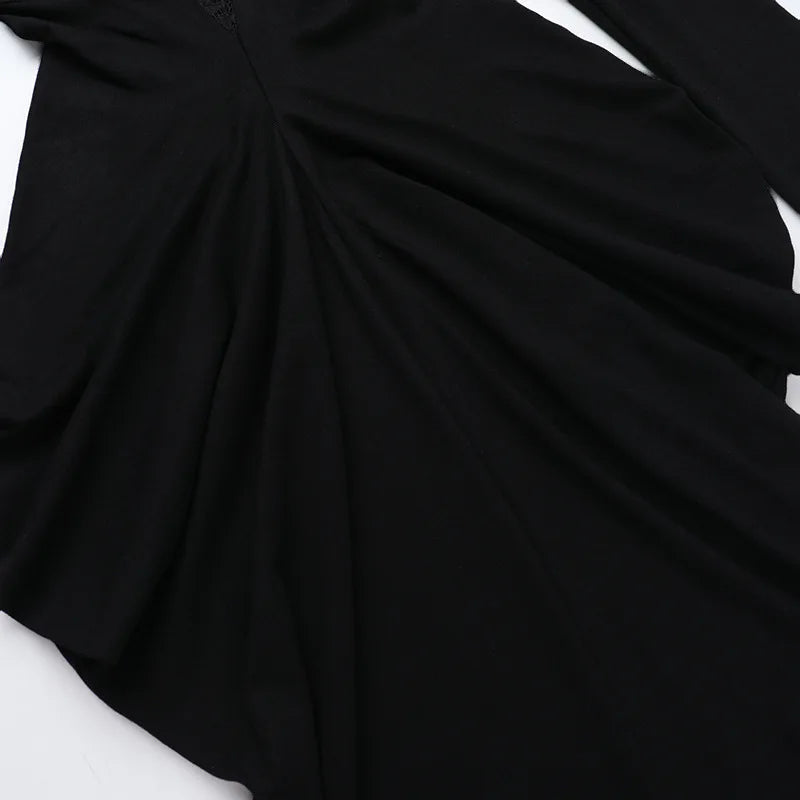 AltGoth Fairycore Grunge Elegant Midi Dress Women Mall Gothic Sexy Lace Patchwork Hollow Out Long Sleeve High Waist Corset Dress