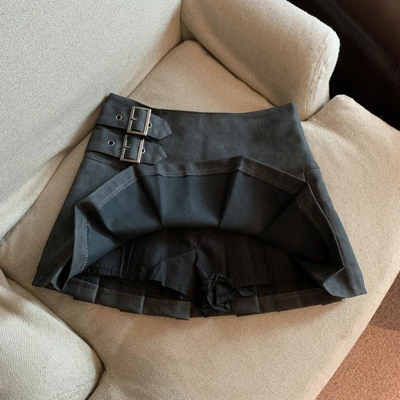 MEXZT S-3XL Y2K Pu Leather Mini Skirts Women Streetwear High Waist Pleated Skirt Vintage Korean Black Slim Casual A Line Skirts