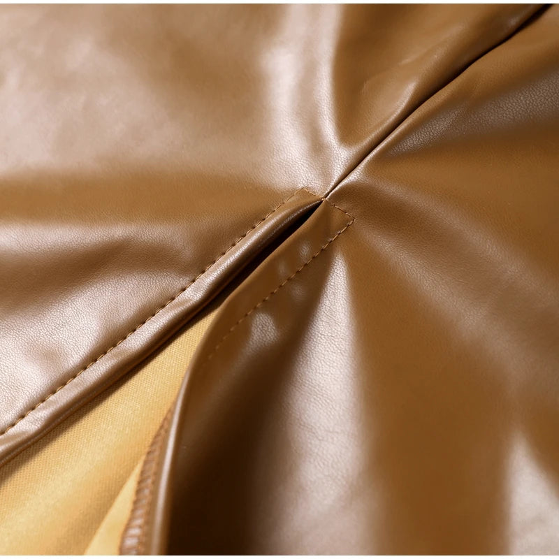 Vintage Midi Leather Dress Women Slim Turtleneck Sleeveless Hip Package Female Dresses 2025 Spring Lady Elegant Party Vestidos