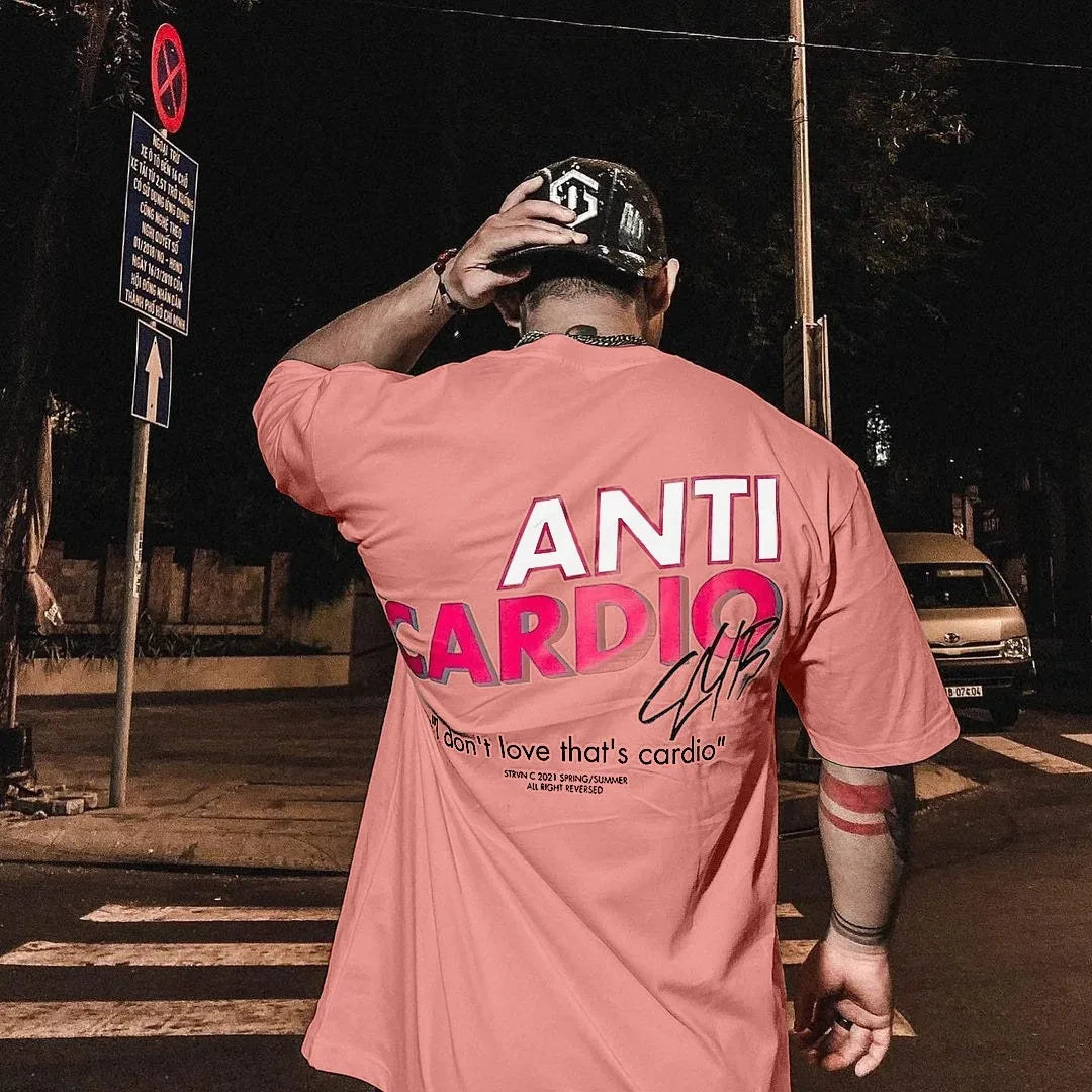 ANTI CARDIO Casual Oversized Short Sleeves Cotton T Shirt Gym Fitness Male Training Workout Cotton Tees Top New Fashion Clothes