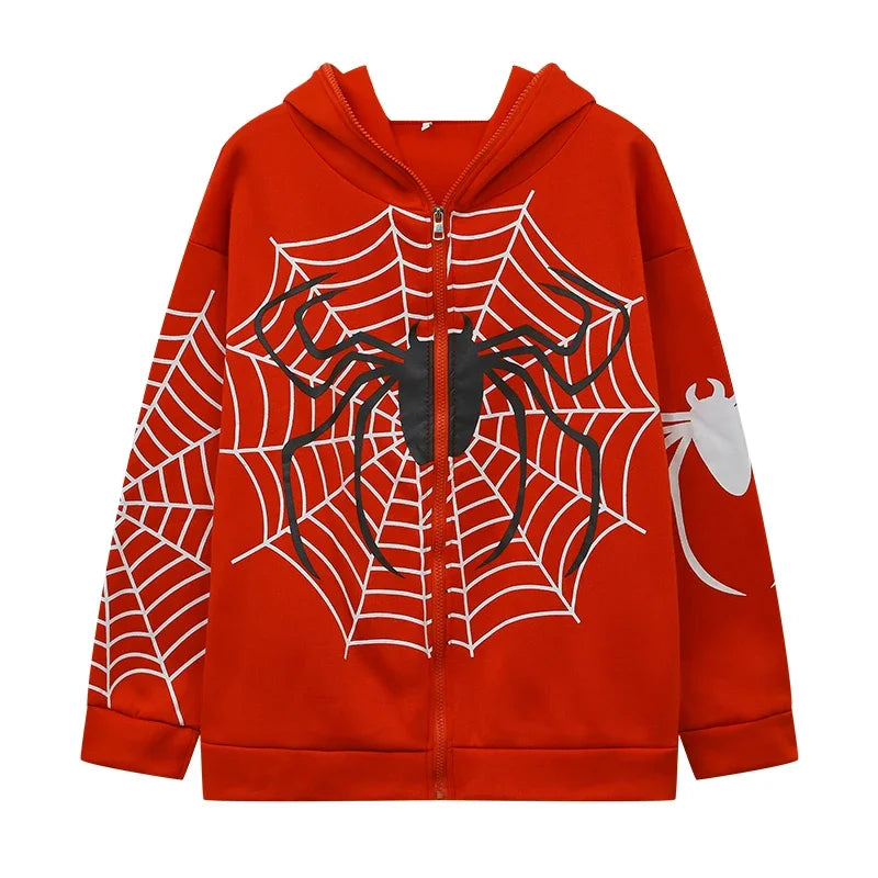 2024 Cross Border Spider Web Zipper Sweater Women's Casual Trendy Hoodie Spring and Autumn Fleece American Coat