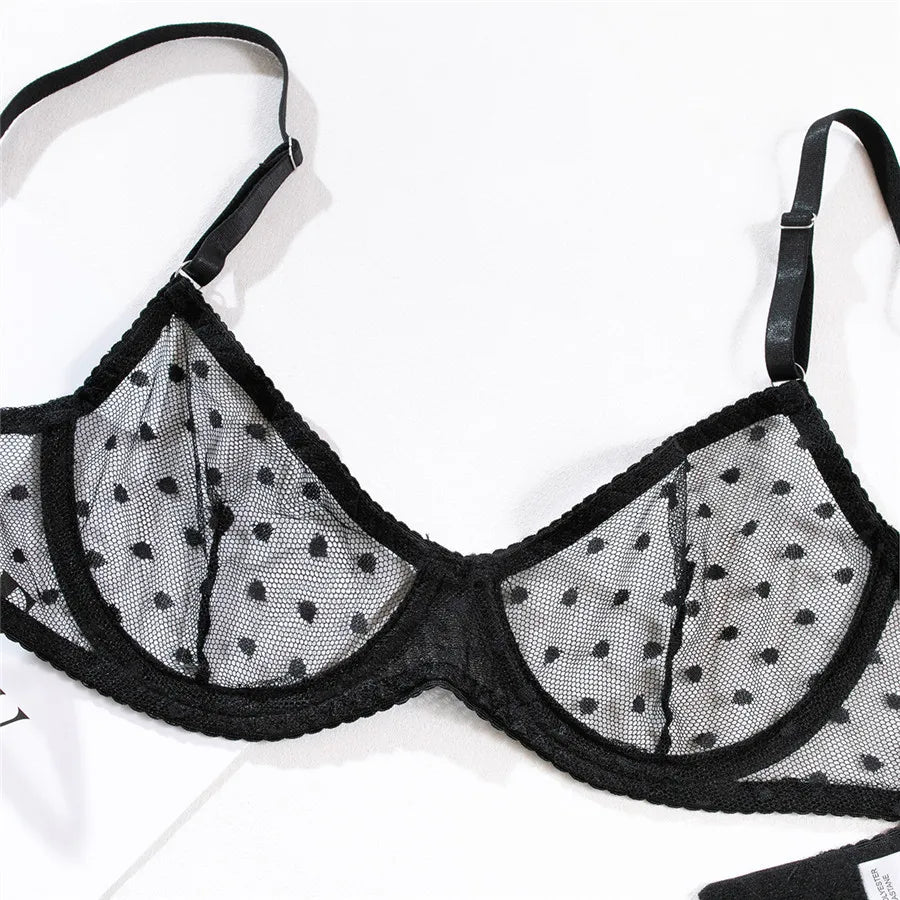 Sexy Women Lingerie Sets Lace Underwear Dot Romantic Transparent See Through Exotic Sets Underwire Pink Leopard Bra Brief Set