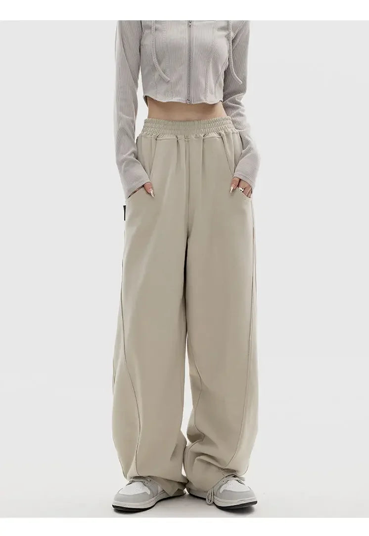 Autumn New Style Light Tawny Women's Sports Pants Loose Sweatpants Banana Shape Hiphop Elastic Waist Wide Leg Trousers