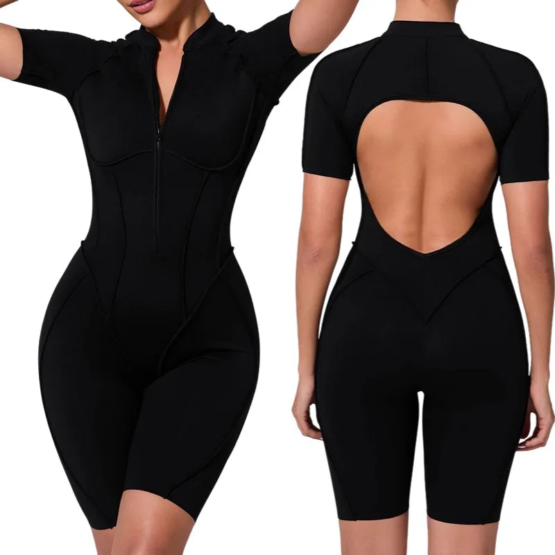 Women's Sports Jumpsuit Zipper Yoga Set Fitness Combination Lift Buttocks Bare Back Gym Sexy Sports Jumpsuit Gym Romper