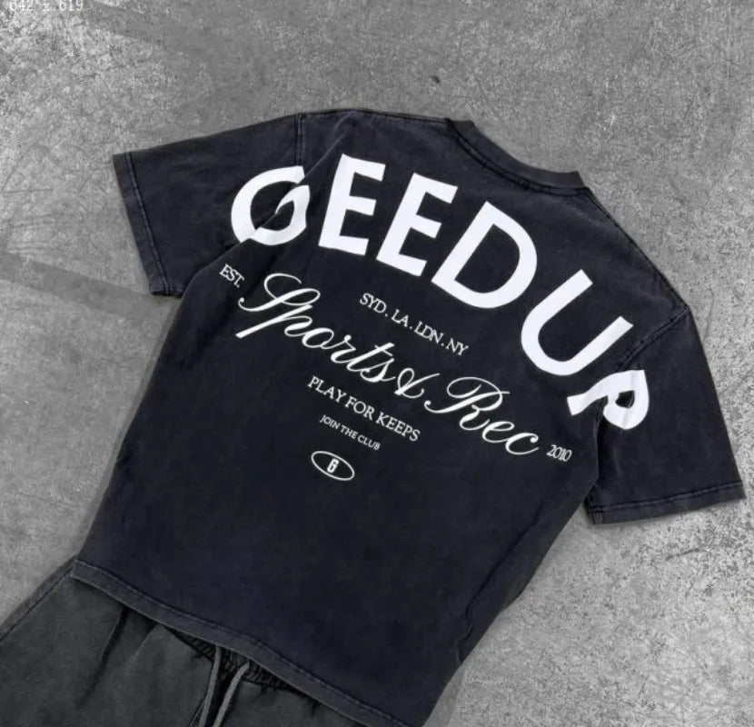 American Hip-hop Harajuku Trendy Brand Oversized Cotton Round Neck T-shirt Men Y2k Casual High Street Loose Sports Shorts Women