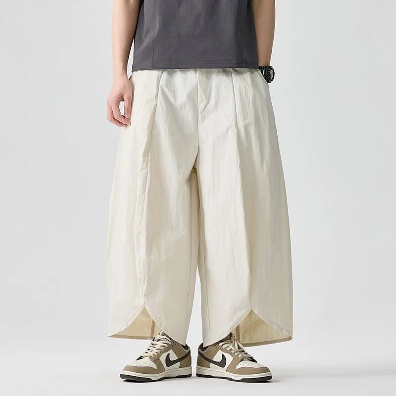 Men Wide Leg Pants Summer Light Thin Solid Casual Harun Pants Elastic Waistband Loose Oversize Lantern trousers Men Clothing