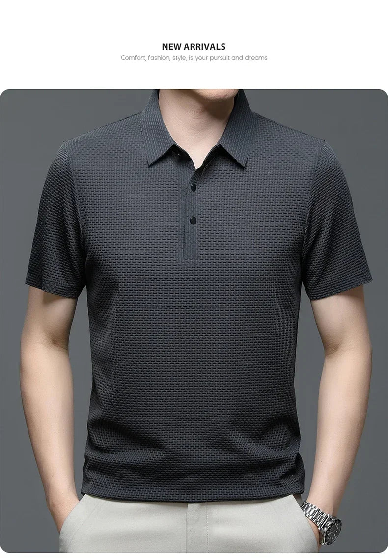 Brand Clothes Summer New Men's Short Sleeve T-shirt Ice Silk Cool and Breathable POLO Shirt Business Casual Sweat-absorbing Top