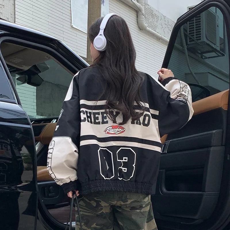 2023 Y2k Red White Bomber F1 Jacket Women Men Biker Racer Jacket Retro Hip Hop Grunge Clothes Trend Oversize Windbreaker Varsity