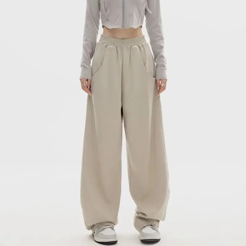 Autumn New Style Light Tawny Women's Sports Pants Loose Sweatpants Banana Shape Hiphop Elastic Waist Wide Leg Trousers