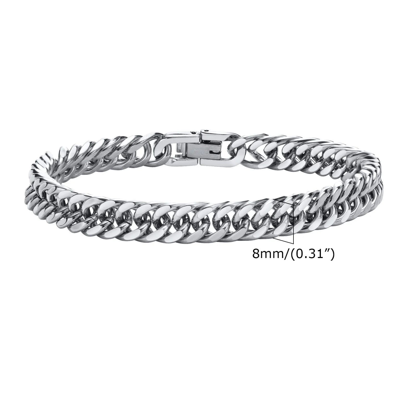 Stylish Double Curb Chain Bracelets for Men Boys,8/10/12/15mm Stainless Steel Miami Link Wristband,Punk Jewelry Gifts