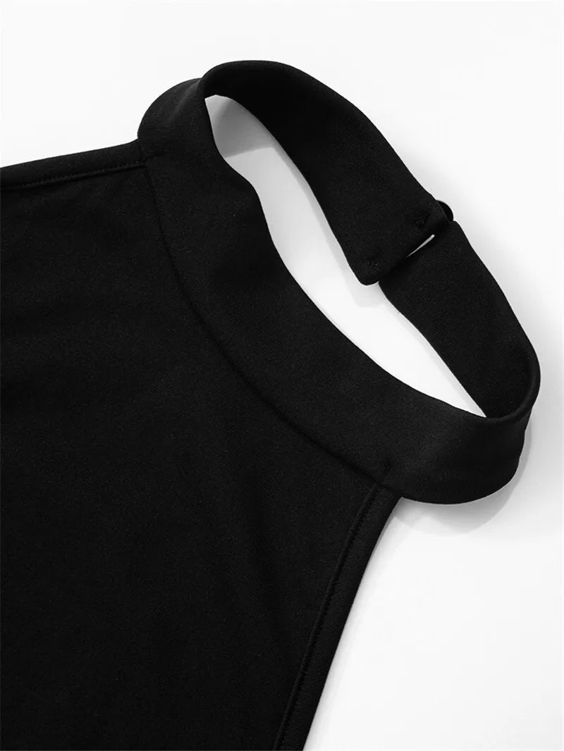 Mozision Patchwork Halter Backless Sexy Midi Dress Women Gown Elegant Fashion Contrast Color Sleeveless Pleated Long Dress