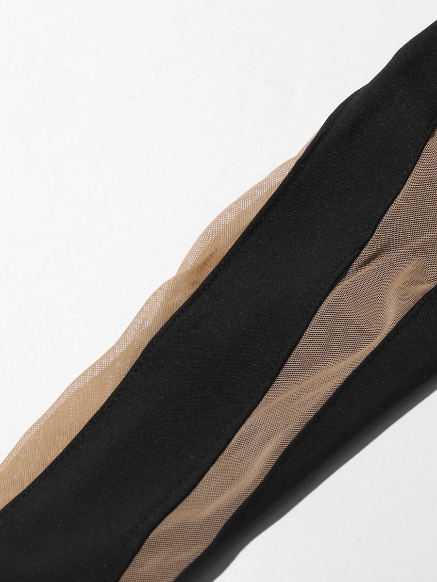 CHICEVER Sexy See Through Jumpsuit for Women Stand Collar Long Sleeve Colorblock Hot Girl Style Playsuit Female Summer Clothing