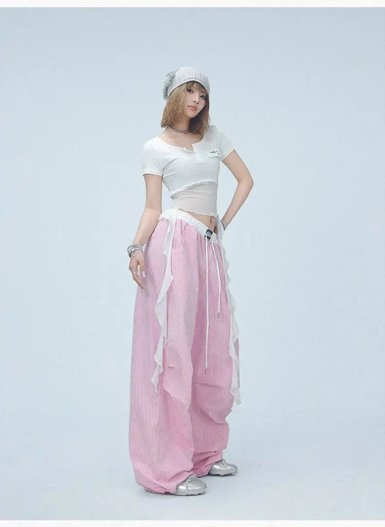 Pink Camo Cargo Pants with Stripes High Waist Streetwear for Women Hip Hop Jogger Pants Trendy Activewear cargo pants women