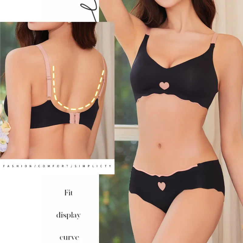 Seamless Sexy Bras Set for Women Push Up Bras Ice Silk  High Elastic Low Waist Briefs Female Breathable Soft Underwear No Trace