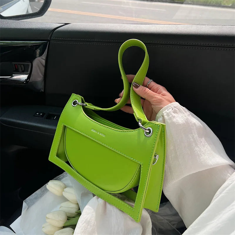 Hollow Out Design Women Underarm Bags Solid Colour Zipper Casual Female Handbags Simple Trend Chain Ladies Trapeze Bags