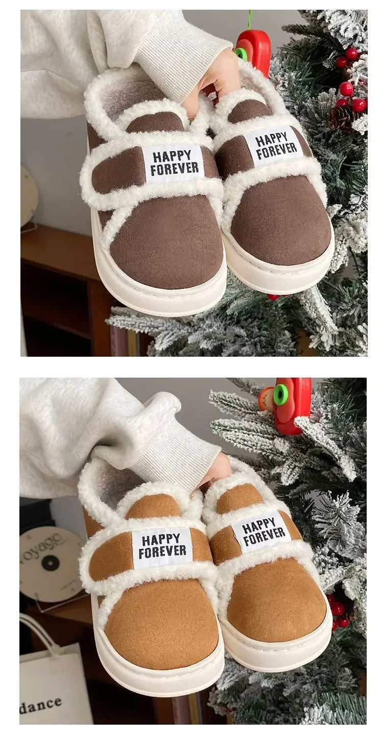 Thick-Soled Cotton Slippers For Women Winter Indoor Home Use Non-Slip Fleece-Lined Warm Cotton Shoes Outerwear Winter