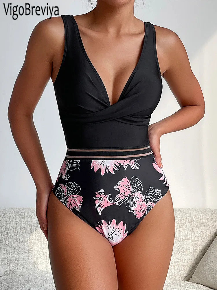 VigoBreviya 2025 Sexy Print Patchwork Swimwear Women Cross Push UP One Piece Swimsuit Monokini Backless Summer Bathing Suit