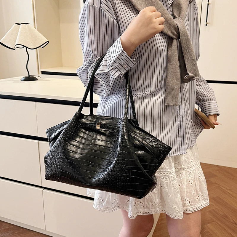 MOODS Crocodile Pattern Shoulder Hobo Bags For Women Retro Big Capacity Bucket Tote Bag 2025 Summer New Designer Handbags Luxury