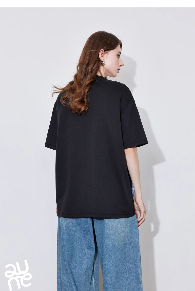 TOYOUTH Women Short Sleeve T-shirt 2025 Spring New Striped Strawberry Embroidered Round Neck Loose Pullover Tops