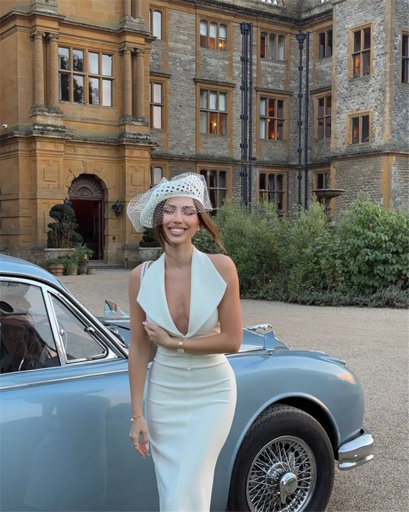 Mozision Halter Deep V Neck Sleeveless Sexy Maxi Dress For Women Elegant Backless Bodycon Tank Dress Femme Fashion Long Dress