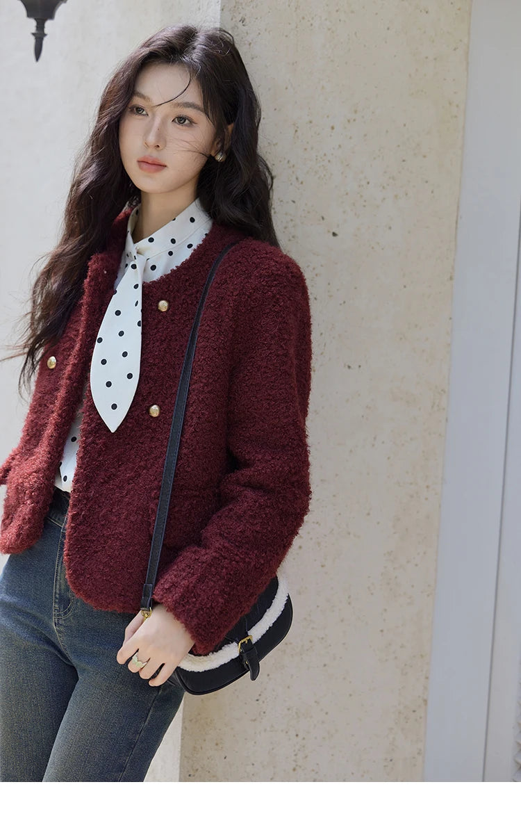 MISHOW Wave Point Long Sleeve Brushed Blouse Rabbit Ear Collar 2024 Winter Women Clothes Temperament Thickened Shirts MXD56X1697