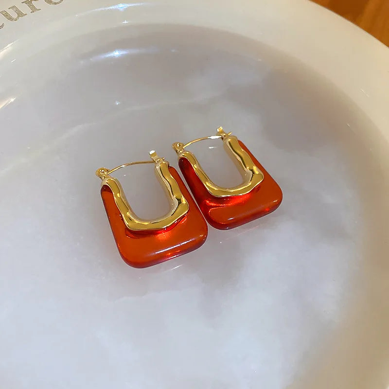 Green Pink Transparent Resin Earrings For Women Girls Geometric Irregular Stud Earrings 2023 New Trendy Ear Jewelry for Party