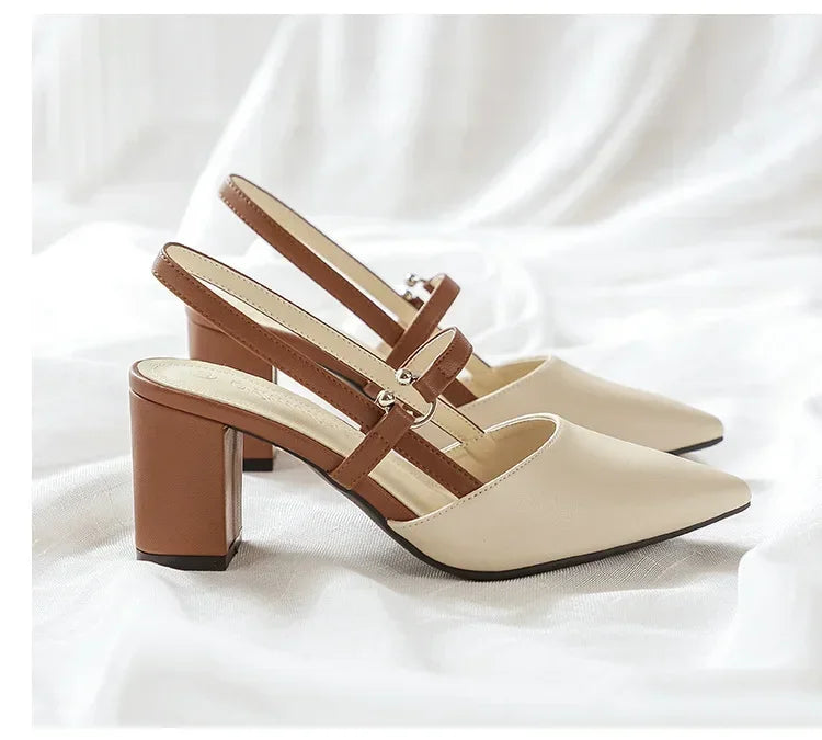 Shoes for Pumps Summer Elegant Chunky High Heels Pointed Toe Baotou Solid Ladies Shoes  Female Sandals Zapatillas Mujer 2024