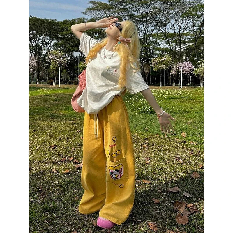 Y2K Cargo Pants Women Oversized Embroidery Sweatpants Harajuku High Waist Wide Leg Joggers Streetwear Korean Baggy Trousers New