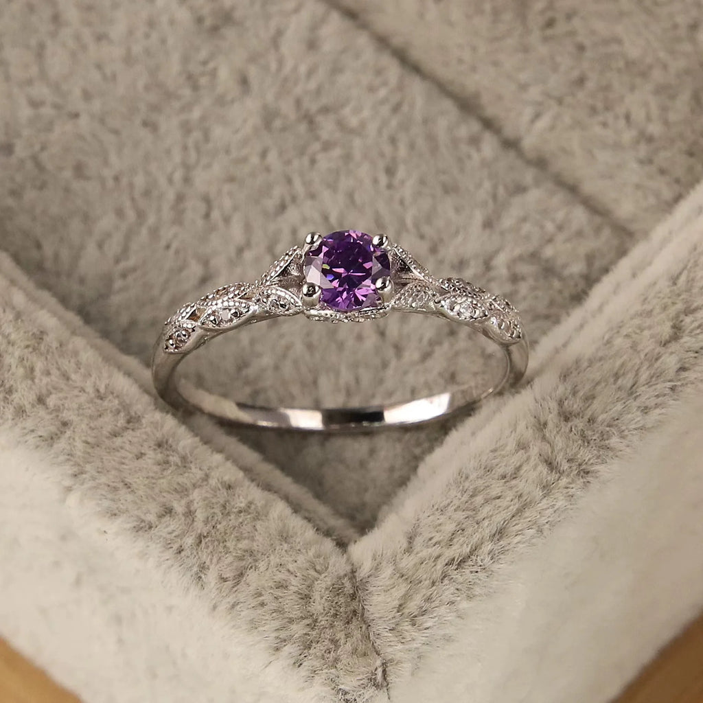 Light Luxury Style Amethyst Zirconia Women's Ring in Europe and America Simple Fashion Gem Temperament Ring