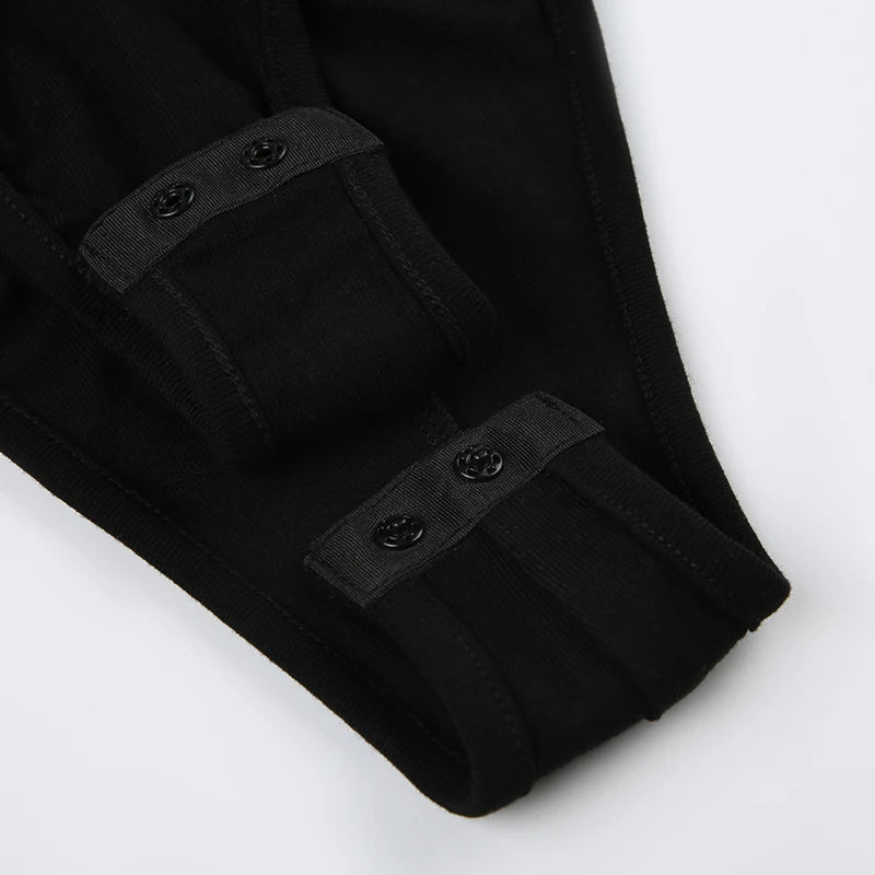 HEYounGIRL Gothic See Through Back Butterfly Print Rhinestone Bodysuit V-neck Long Sleeve Black Sexy Bodsuit Top Street Wear