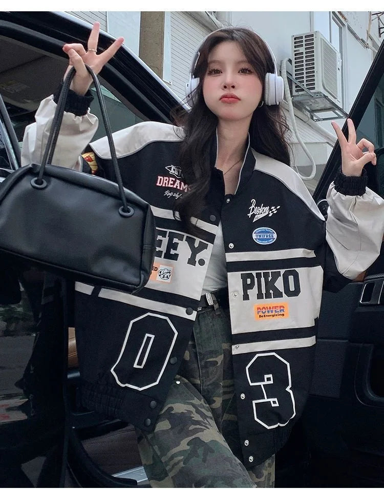 2023 Y2k Red White Bomber F1 Jacket Women Men Biker Racer Jacket Retro Hip Hop Grunge Clothes Trend Oversize Windbreaker Varsity