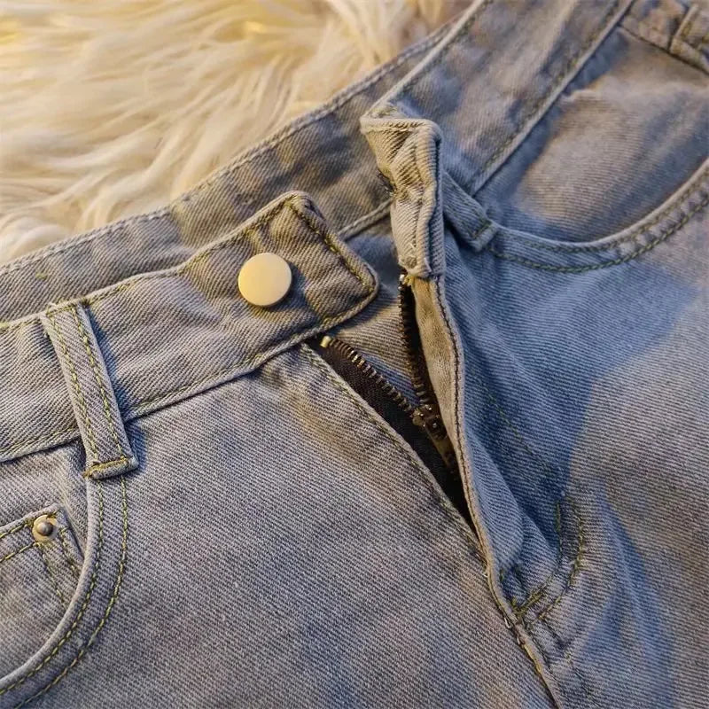 Design Sensibility Denim Cotton Shorts 2023 Summer Petite Straight-Leg Medium Length Wide Leg Casual Style Women's Trousers