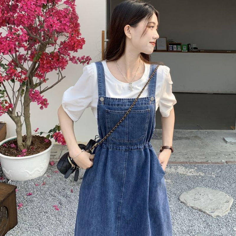 2025 Fashion Women Denim Suspender Skirt Spring Summer Causal Strap Female High Waist A-line Solid Lace-up Woman Skirt