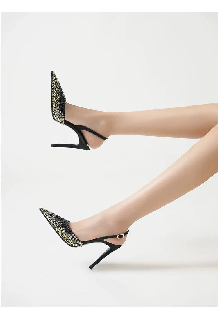 Luxury Rhinestones Gradient Slingbacks Women Pumps Fashion Bling Crystal Banquet Stiletto High Heels Fashion Party Prom Shoes