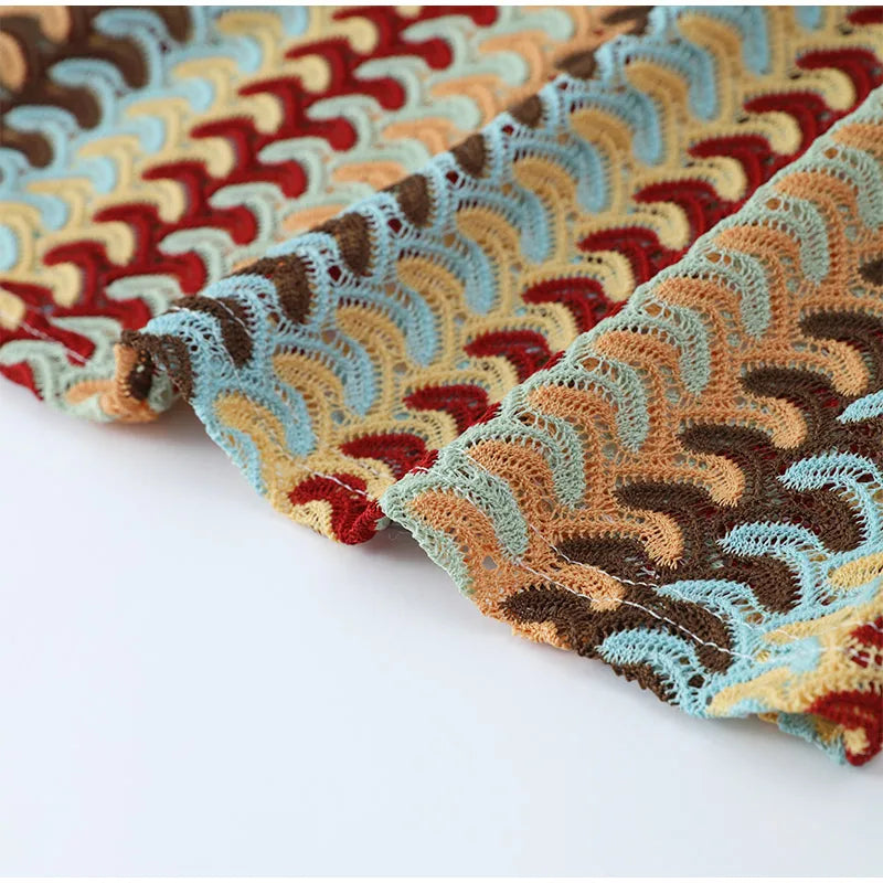 Sexy Printed Colorful Deep V-neck Crochet Maxi Dress Women Chic Sleeveless Backless Sling Slim Vestido 2025 Lady Vacation Robes