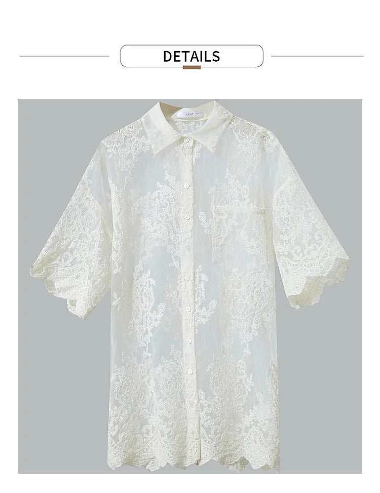 AMII Minimalist Office Lady Print Shirts Women Summer 2025 Short Sleeve Turn-down Collar Loose Blouses Female Fashion 12542155