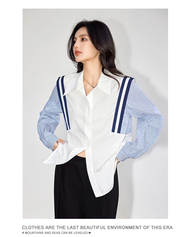 French Elegant Office Lady Shirt Female 2024 Spring Striped Contrasting Color Long-Sleeved Temperament Slim Top Fashion Blouse