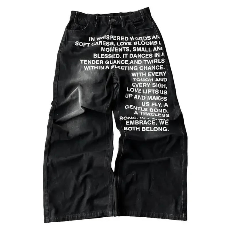 Letter Print High Waited Jeans Woman Street Harajuku Vintage Y2k Pants Women Trousers Casual Wide-leg Baggy Jeans Women