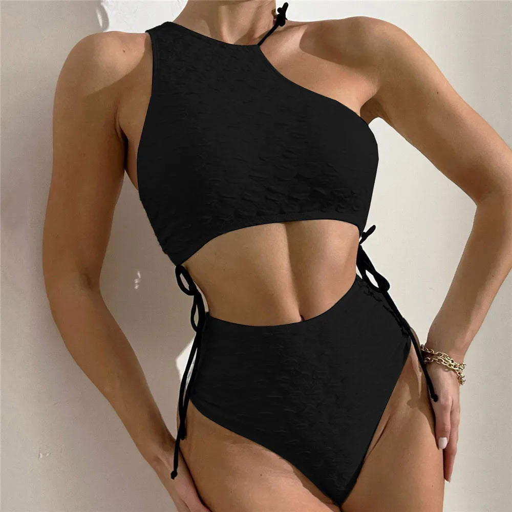 Sexy White High Waist Swimwear String Lace Up Bikinis Sets Woman 2025 Asymmetric Neck Swimsuits Bathing Suit Bikini Mujer Bather