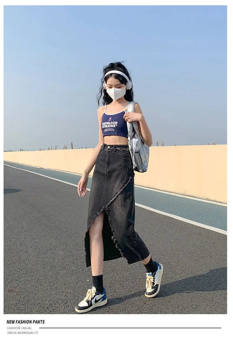 Fashionable Denim Skirt For Women High-waisted A- line Hip Covering Long Dress Casual Style Perfect For Summer 2024