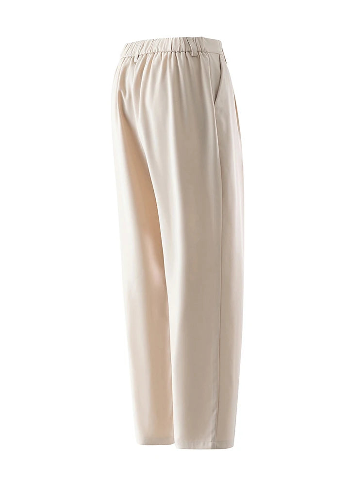 Summer Korean Men's Pants Light&Thin Polyester Elastic Waist Semi-Wide Loose Slacks Drape Suit Pants Male Casual Trousers